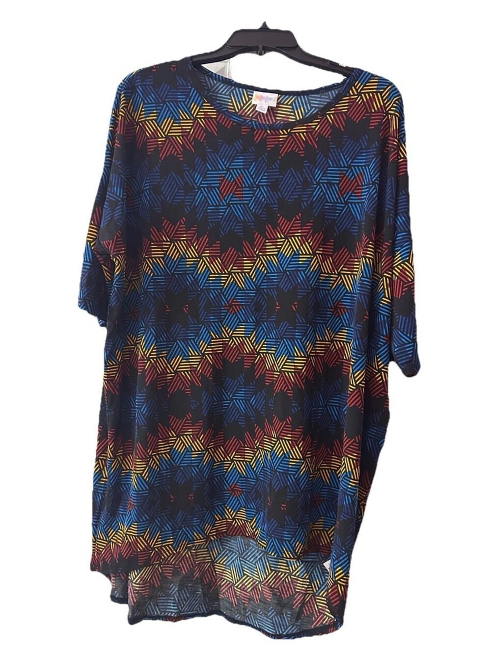 LuLaRoe Womens XL Geometric Multicolor Short Sleeve Tunic Shirt Dress NWT